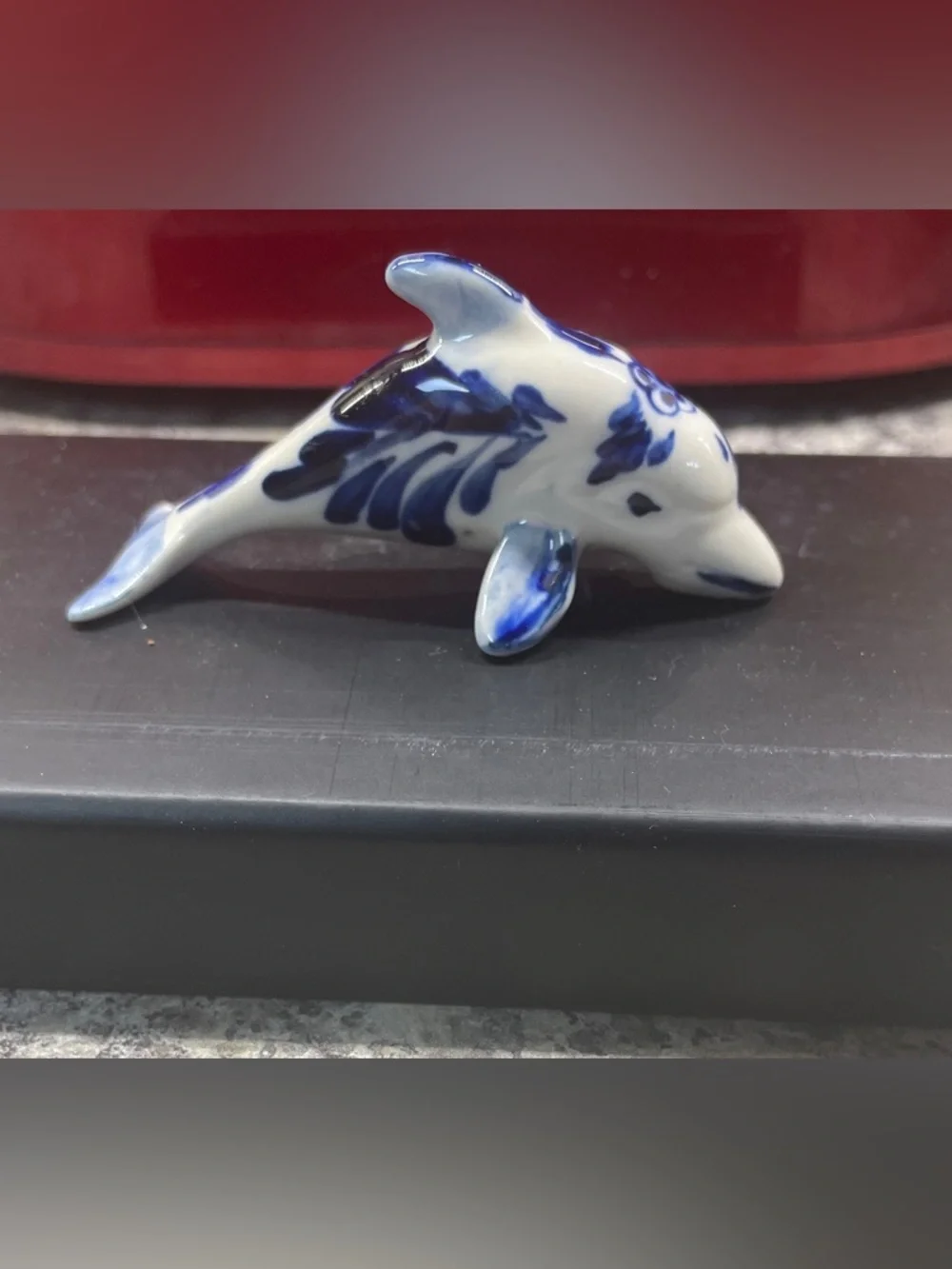 Blue and White Porcelain Dolphin Figurine - Decorative Fish Accent